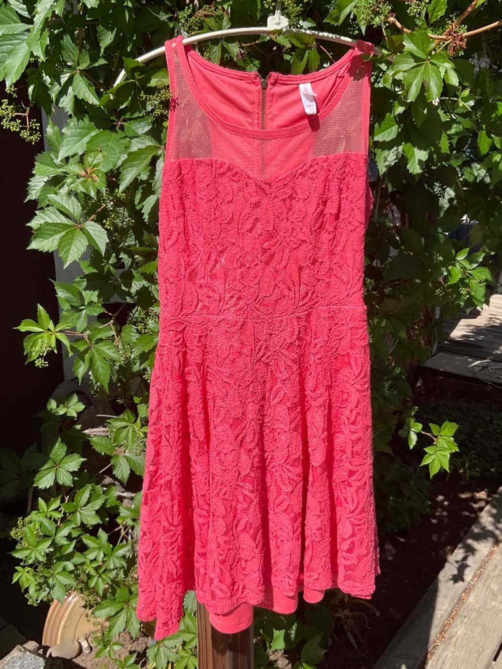 Cute Vibrant Coral/Sherbet Floral Lace Tank Dress